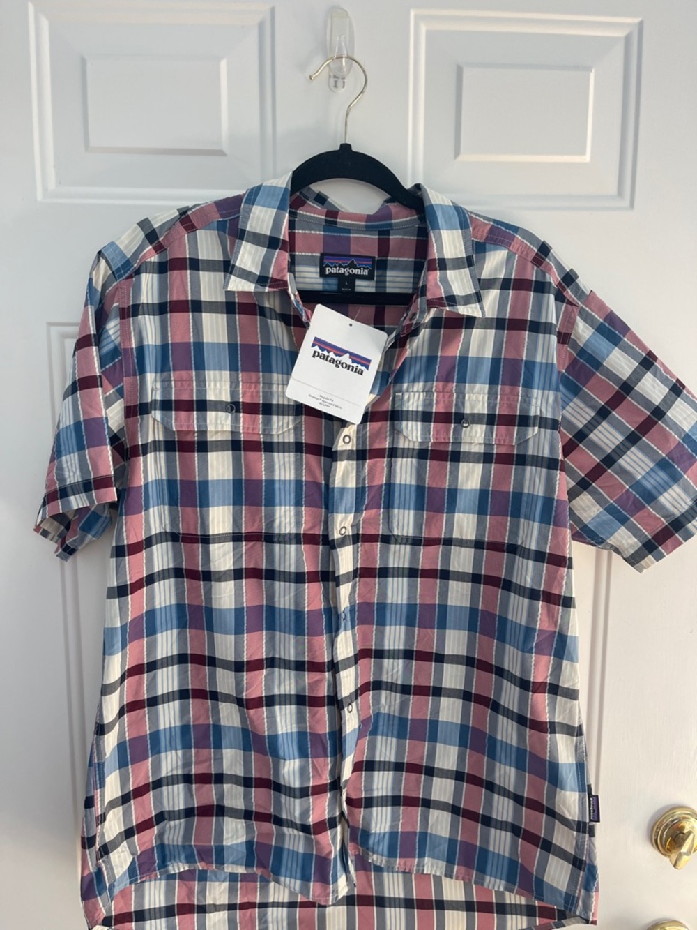 Patagonia Men's Plaid Short-Sleeve Button-Down Shirt - Blue, Maroon & White